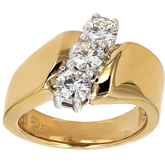 Moissanite Fire 14k Yellow Gold Over Sterling Silver 3-Stone Ring 1.00ct, Size 7 - Picture 1 of 9